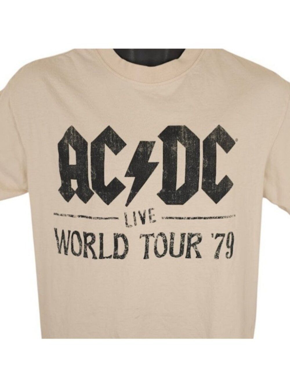 ACDC T Shirt Womens Size XS Beige Retro 1979 Live World Tour OVERSIZED Fit